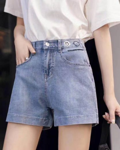 高腰显瘦水洗牛仔短裤女2020年夏季新款直筒宽松卡通刺绣阔腿裤