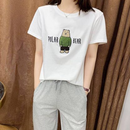 纯棉2020新款圆领短袖T恤女韩版宽松白色夏装上衣学生潮